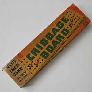 Vintage Milton Bradley Cribbage Board in Original Orange & Green Box